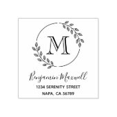 Round Leaves Wreath Monogram Address ラバースタンプ (インプリント)