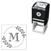 Round Leaves Wreath Monogram Initial セルフインキングスタンプ (インサイチュ)