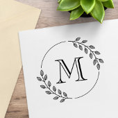 Round Leaves Wreath Monogram Initial ラバースタンプ