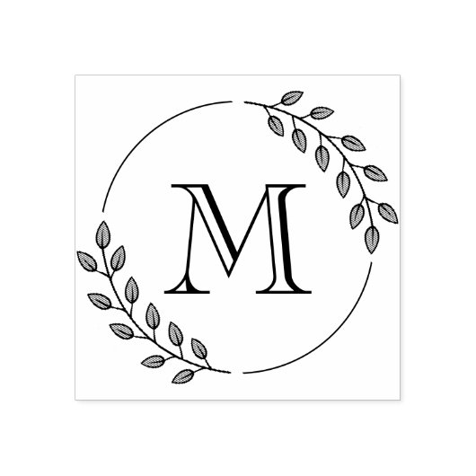 Round Leaves Wreath Monogram Initial ラバースタンプ (インプリント)