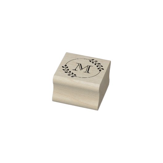 Round Leaves Wreath Monogram Initial 1x1 ラバースタンプ (スタンプ)