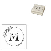 Round Leaves Wreath Monogram Initial Family Name ラバースタンプ (押印)