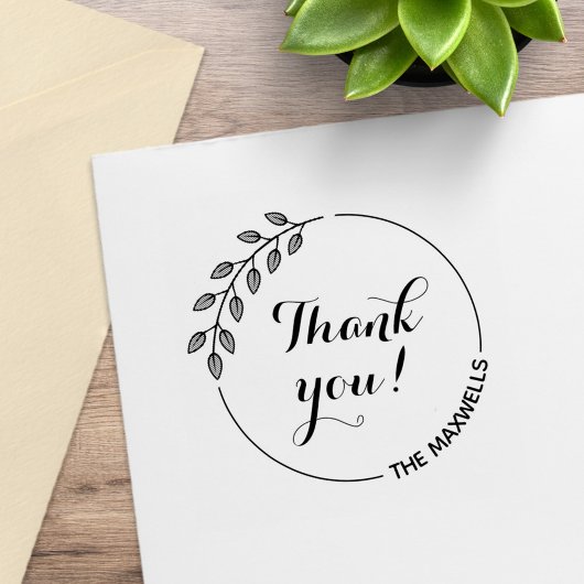 Round Leaves Wreath Thank You Family Name ラバースタンプ