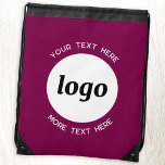 Round Logo Text Promotional Business Magenta Pink ナップサック<br><div class="desc">Add your own logo and choice of text to this design.  Remove the top or lower text if you prefer.  Minimalist and professional.  Great for a promotional product for your clients and customers. Your logo will be clipped to a white circle.  For other versions,  see the collection.</div>