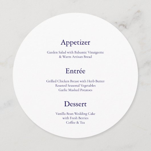 Round Menu with Guest Name | Dusty Blue Wedding メニュー (裏面)