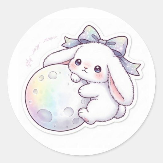 Round Moon Bunny - Dreamy Pastel Orbit Kawaii Art  ラウンドシール (正面)