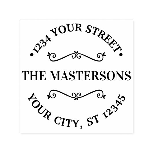 Round Name Return Address w/ Fancy Divider #1 セルフインキングスタンプ (デザイン)