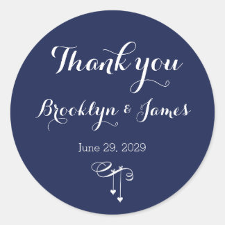 Round Navy Blue Wedding Stickers With White Hearts ラウンドシール
