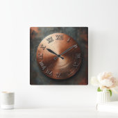 round old copper plate スクエア壁時計 (ホーム)