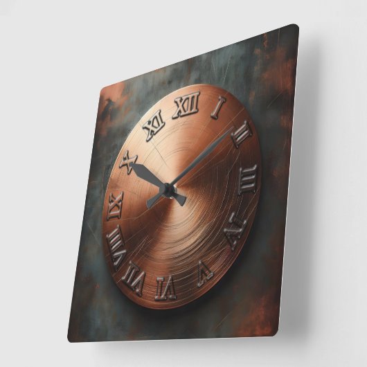 round old copper plate スクエア壁時計 (傾斜)
