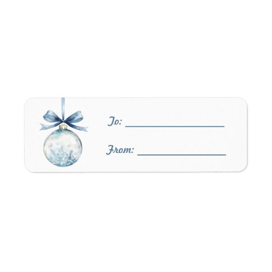 Round Ornament with Blue Bow Christmas  ラベル (正面)