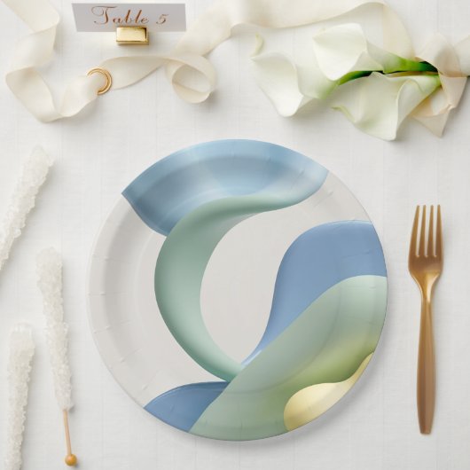 Round paper plate in stylish abstract graphic ペーパープレート (ウェディング)