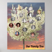 Round Photos with White Blossom Tree and Sunset ポスター (正面)