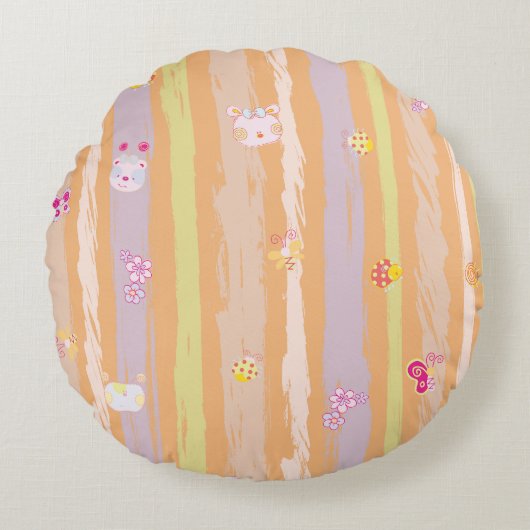 Round Pillow – Baby Joy & Creatures Pastel Animal ラウンドクッション (正面)