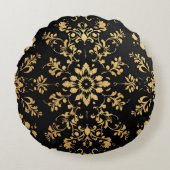 Round Pillow black yellow pattern  ラウンドクッション (正面)