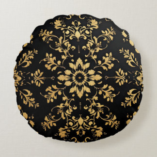 Round Pillow black yellow pattern  ラウンドクッション