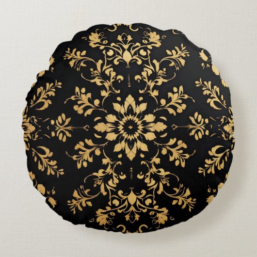 Round Pillow black yellow pattern  ラウンドクッション (正面)