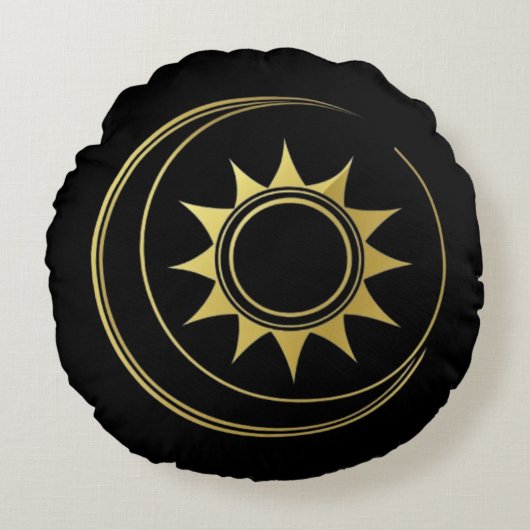 Round Pillow Gold Celestial Moon Sun Luxe Decor ラウンドクッション (正面)