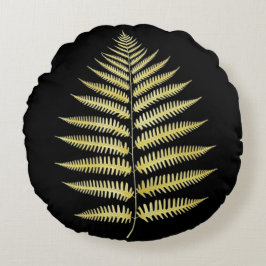 Round Pillow Gold Fern Leaf Luxe Botanical Art ラウンドクッション