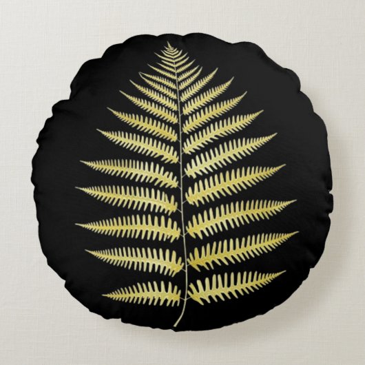 Round Pillow Gold Fern Leaf Luxe Botanical Art ラウンドクッション (正面)