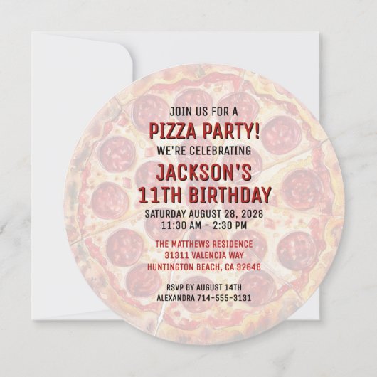 🍕 Round Pizza Party Birthday Invitation 招待状 (裏面)