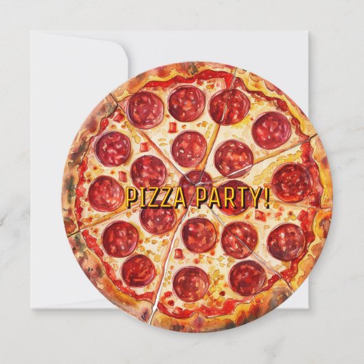 🍕 Round Pizza Party Birthday Invitation 招待状 (正面)