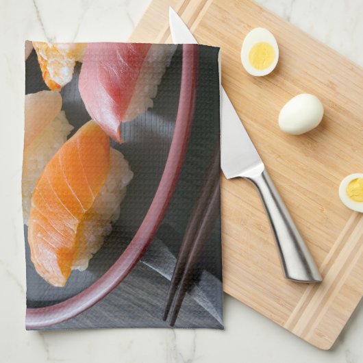 Round Plate Sushi Art キッチンタオル (四つ折り)