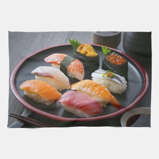Round Plate Sushi Art キッチンタオル (横)