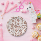 Round plate with a brown floral pattern ペーパープレート (パーティー)