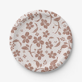 Round plate with a brown floral pattern ペーパープレート