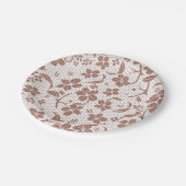 Round plate with a brown floral pattern ペーパープレート (アングル)