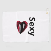 Round Pop Art Pillow Red Polka Dot Lips with "Sexy ゴルフタオル (横)