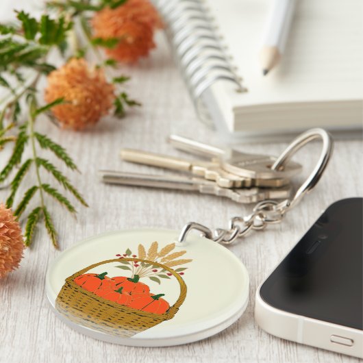 🔑 **Round Pumpkins & Wheat Basket Keychain キーホルダー (正面右)
