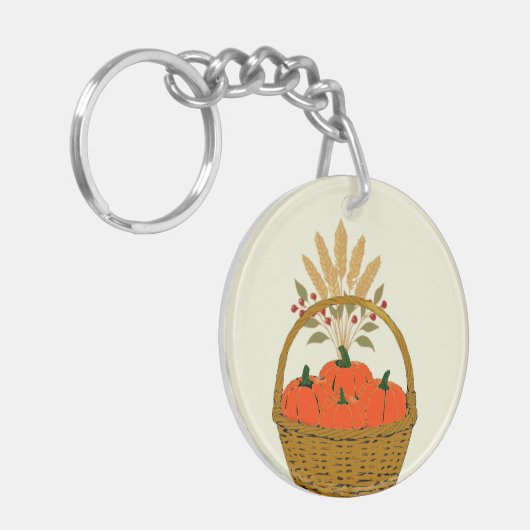 🔑 **Round Pumpkins & Wheat Basket Keychain キーホルダー (正面左)
