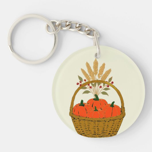 🔑 **Round Pumpkins & Wheat Basket Keychain キーホルダー (正面)