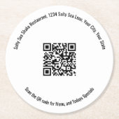 Round Restaurant QR Code Menu and Specials ラウンドペーパーコースター (正面)