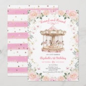 Round & Round Floral Carousel Birthday Invitation 招待状 (正面/裏面)