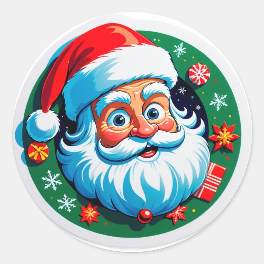 Round Santa Christmas Emblem For Holiday Decor ラウンドシール (正面)
