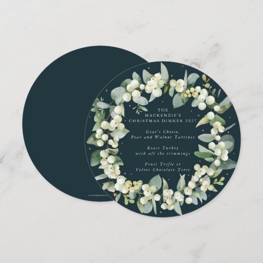 Round/Square Snowberry Wreath Christmas Dinner メニュー (正面/裏面)