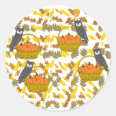 Round Sticker Fall Owls Pumpkin Basket Autocollant ラウンドシール (正面)
