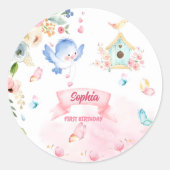 round sticker first birthday party butterfly garde ラウンドシール (正面)
