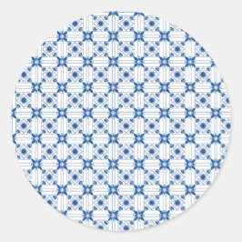 Round sticker with intricate blue and white  ラウンドシール