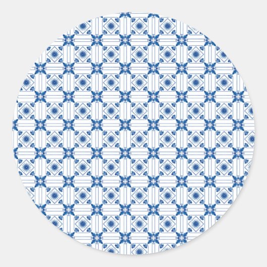 Round sticker with intricate blue and white  ラウンドシール (正面)