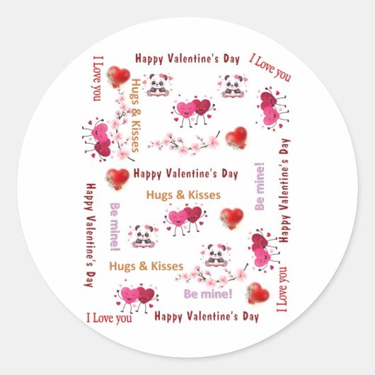 Round Stickers Cat Be My Valentine Love  ラウンドシール (正面)