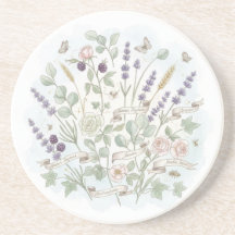 Round Stone Coaster – Botanical Watercolor 