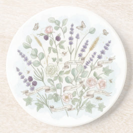 Round Stone Coaster – Botanical Watercolor  コースター