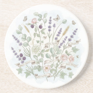Round Stone Coaster – Botanical Watercolor  コースター