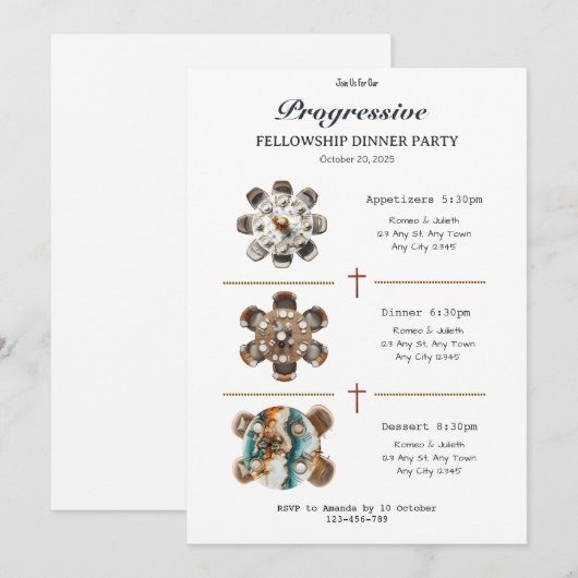 Round Table Progressive Dinner Invitation 招待状 (正面/裏面)