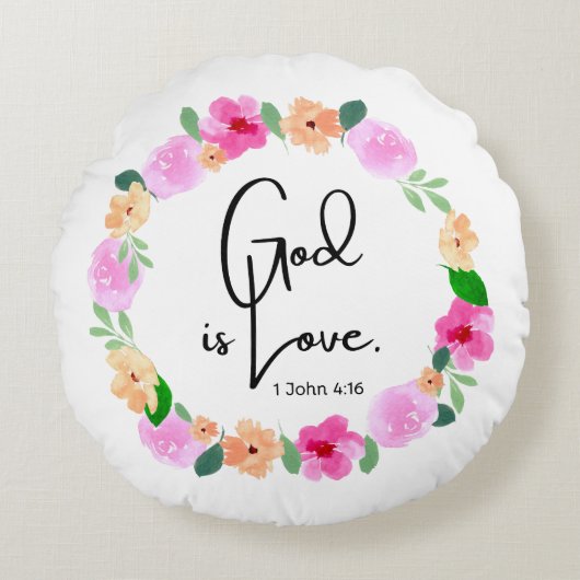 Round Throw Pillow God is Love Bible Verse ラウンドクッション (正面)