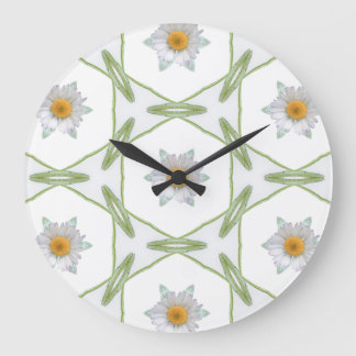 Round Wall Clock - Geometric Daisy Design ラージ壁時計
